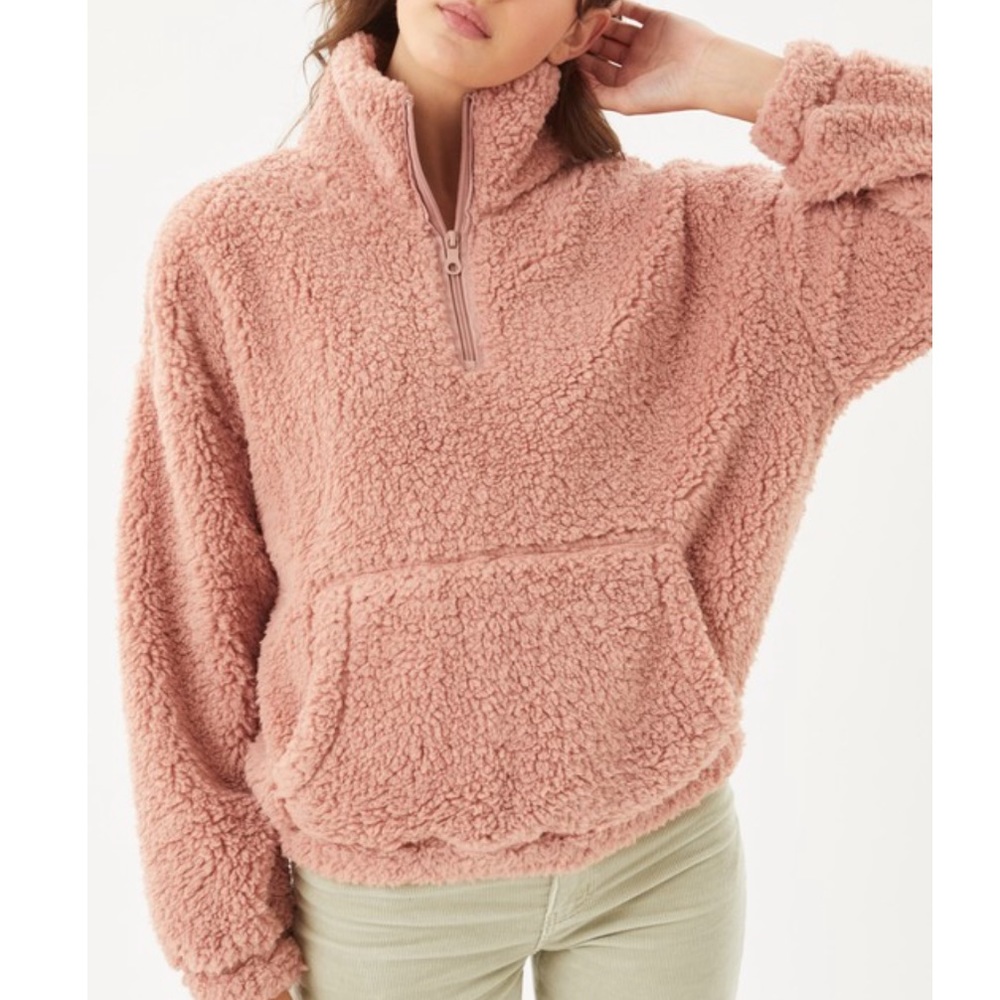 ✨LAST 1✨Cozy Pink Sherpa Plush Zip Up Pullover - Picture 2 of 5